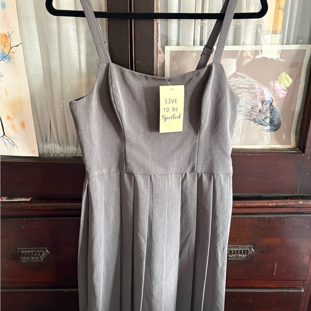 Live to be Spoiled Gray Pleated Sundress with Adjustable Straps